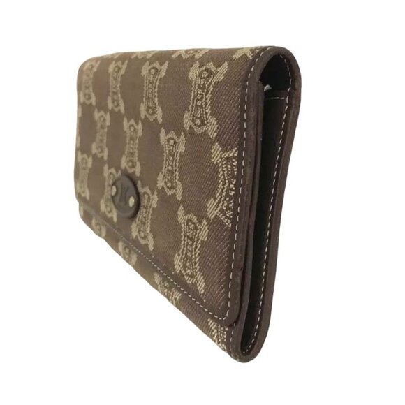 CELINE: Brown Monogram Macadam & Leather Long Bifold Wallet #1267 - Picture 4 of 8